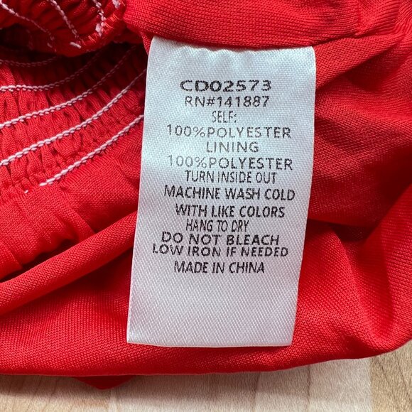 TCEC Red Pink Floral Smocked Mini Dress Ruffle Hem Tie Straps Size Large - Picture 11 of 12